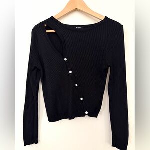 Storia Black Ribbed Knit Cardigan with Cutout